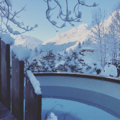 Wood heated hottub in the snow